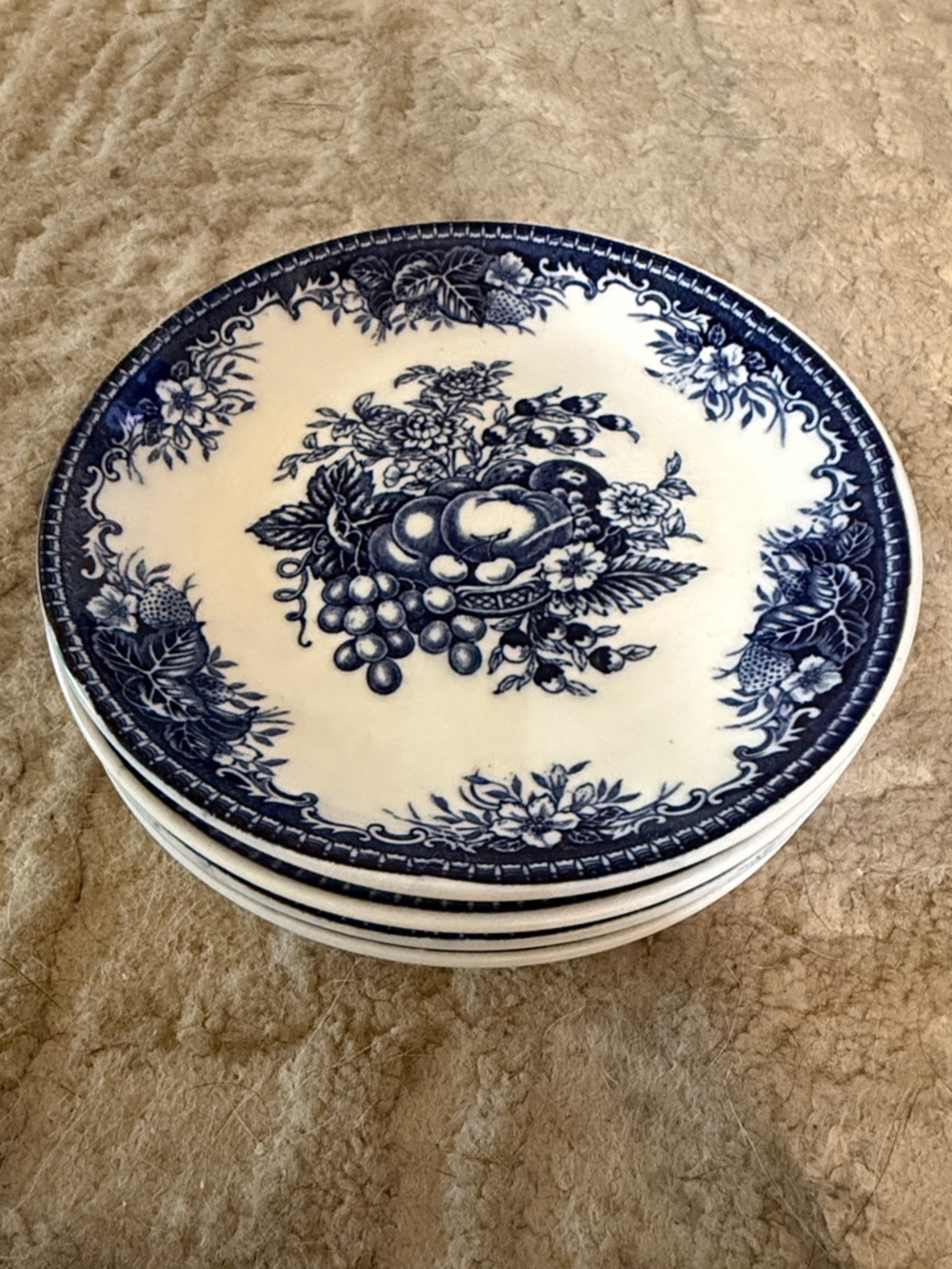 “ Blue Vintage “ Pattern Floral Fruit Dessert Plates - Set of 4 - Japan - Picture 2 of 13